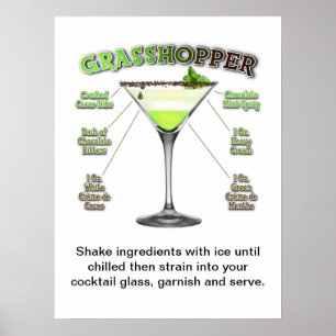 Poster GRASSHOPPER Cocktail Recebe Art 18" x 24"
