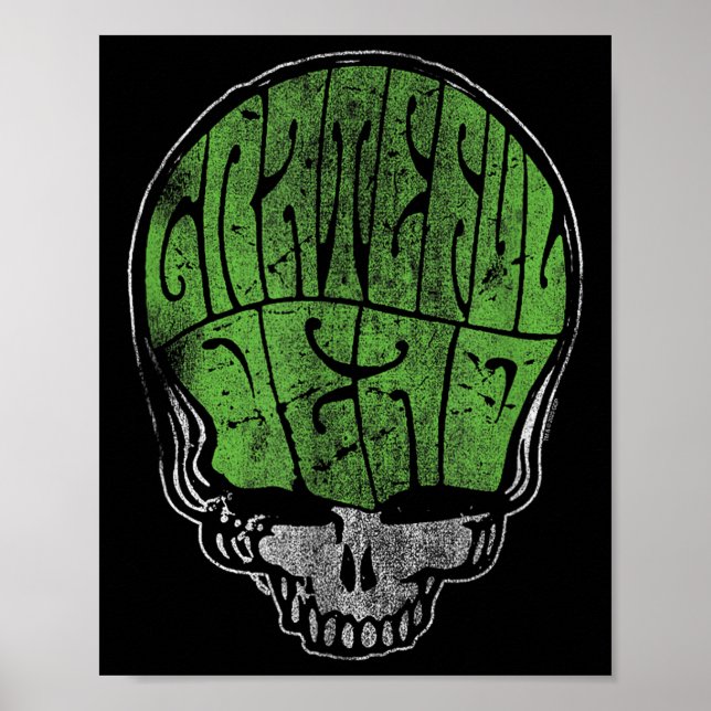 Poster Grateful Dead Psychedelic Green Stealie Skull Vint (Frente)