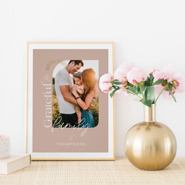 Poster Grateful for Family Modern Geométrico Arch 1 Photo (Criador carregado)