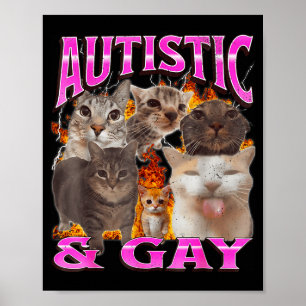 Poster Grático de Bootleg de Meme de Gato Engraçado Autis