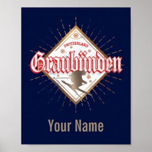 Poster Graubünden Suiça retro skier vintage