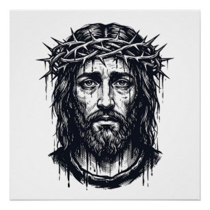 Pôster Grave Engravura Coroa de Espinhos Retrato Sagrado