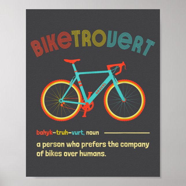 Poster Gravel Bike Biketrovert Funny Cycling Quote Introv (Frente)