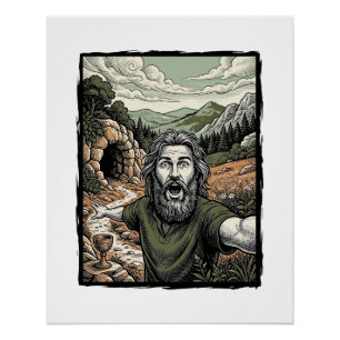 Pôster Gravura Antiga Surpreso Retrato Barbudo Desenho