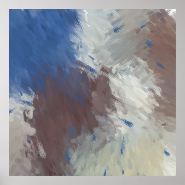 Poster  Gray Blue White Abstract Brushstrokes (Frente)