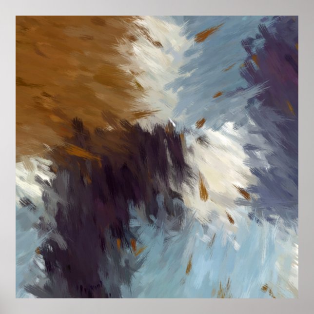 Poster Gray Brown Taupe White Abstract Brushstrokes (Frente)