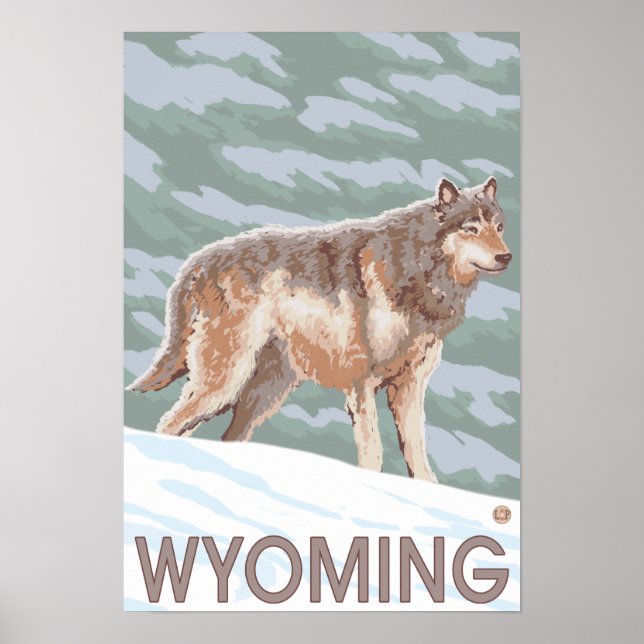 Pôster Gray Wolf StandingWyoming (Frente)