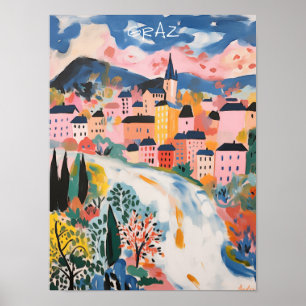 Poster Graz Áustria Viagem Cidade Pintura Estética