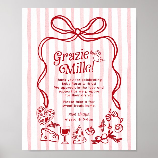 Poster Grazie Mille Whimsical Italian Lemons Baby Shower (Frente)