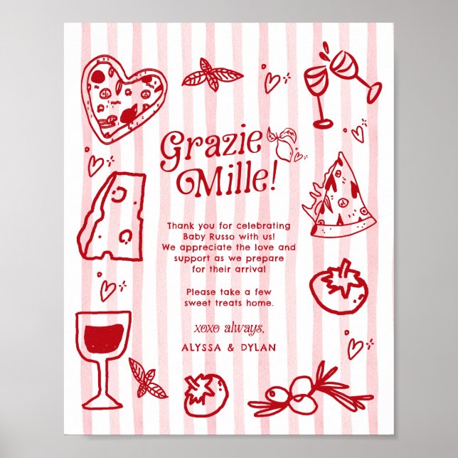 Poster Grazie Mille Whimsical Italian Lemons Baby Shower (Frente)