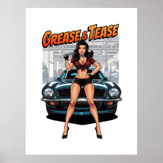 Poster Grease & Tease – Hot Rod Pin-Up Girl