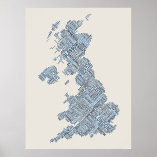 Poster Great Britain UK City Text Map