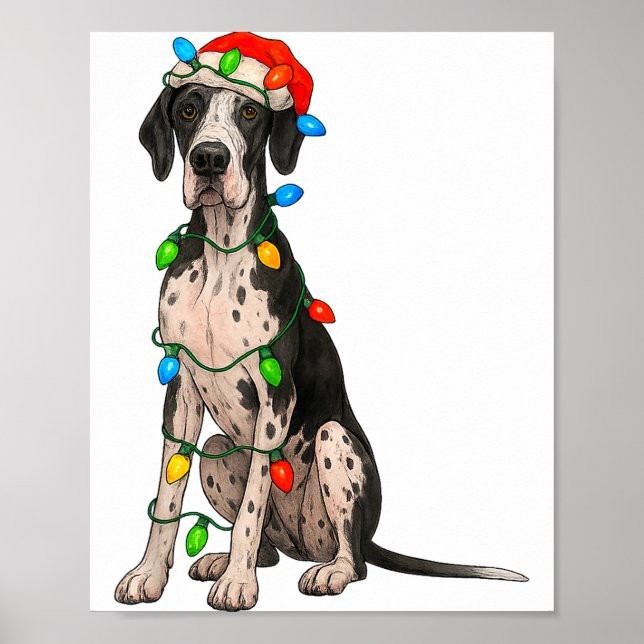 Poster Great Dane Christmas Lights Dog Lover Xmas Pajama  (Frente)