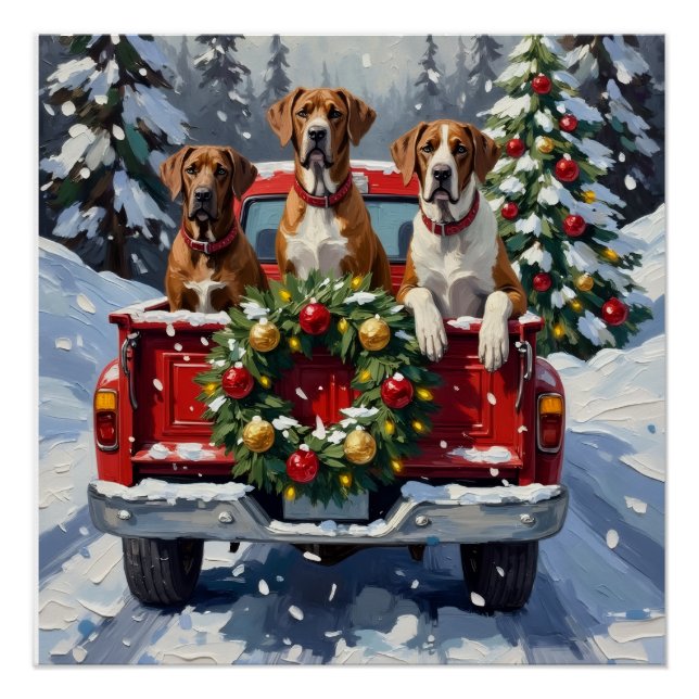 Pôster Great Dane Christmas Red Truck Holiday (Frente)