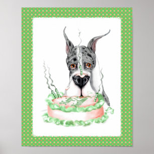 Pôster Great Dane Merle Birthday Cake