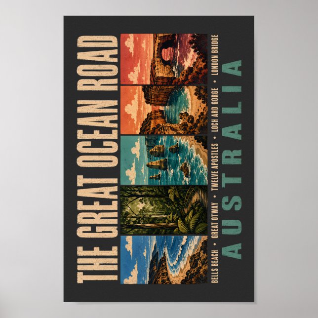 Poster Great Ocean Road Australia Landmarks Illustration (Frente)