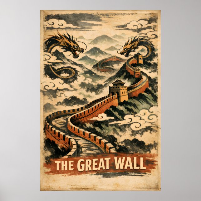 Poster Great Wall of China Vintage Travel (Frente)