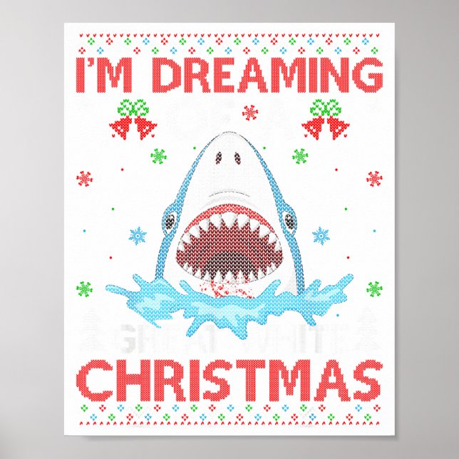 Poster Great White Shark Ugly Xmas Sweater Shark Fishing  (Frente)