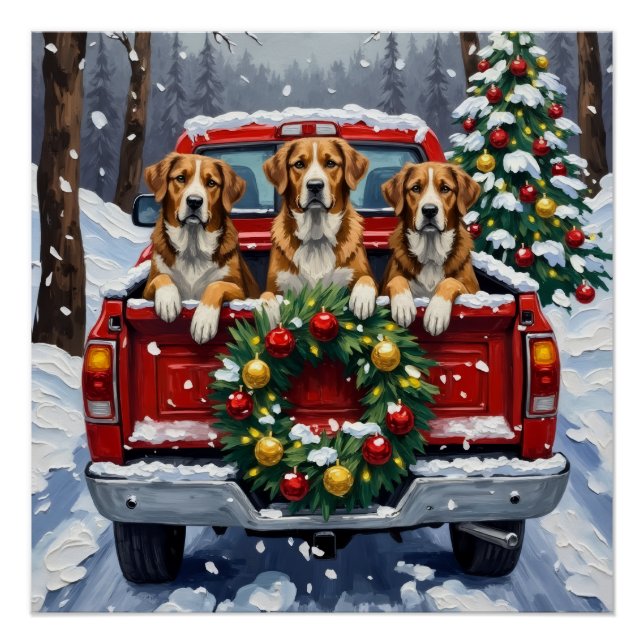 Pôster Greater Swiss Mountain Dog Christmas Red Truck (Frente)