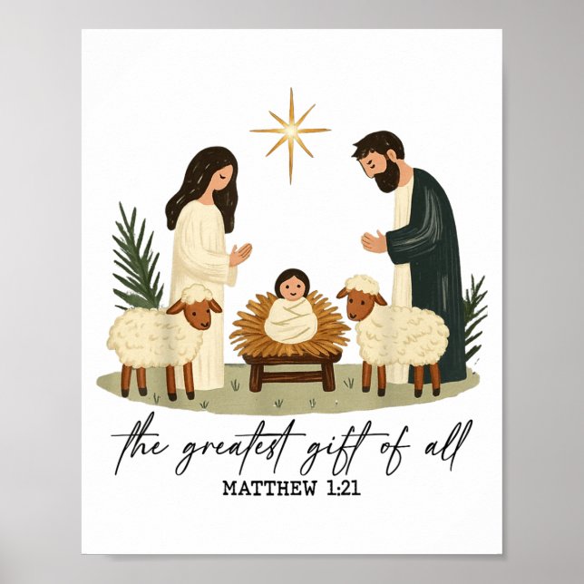 Poster Greatest Gift Of All Nativity Scene Christian Chri (Frente)