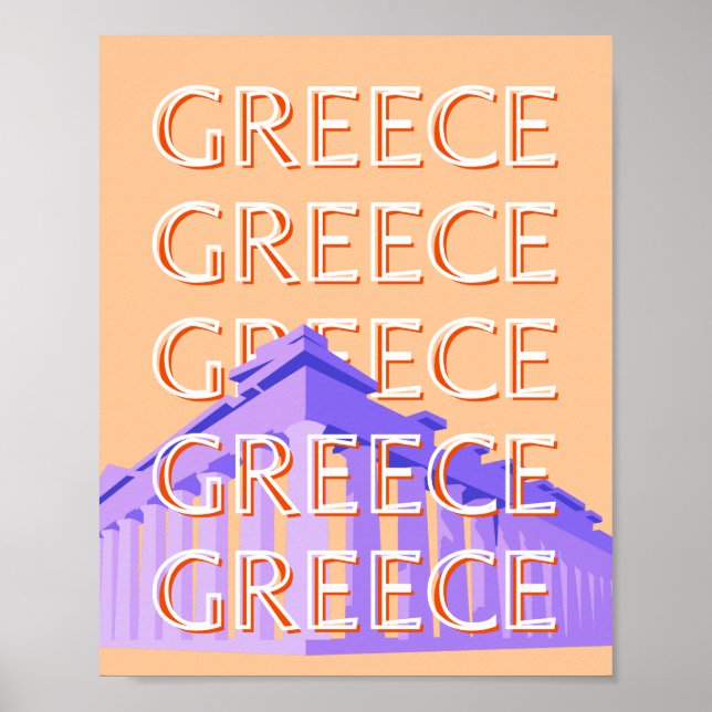 Poster Grécia, Arte Viagem de Atenas, Laranja (Frente)