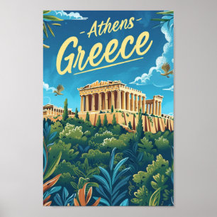 Poster Grécia Atenas Famoso Local de Viagens vintage