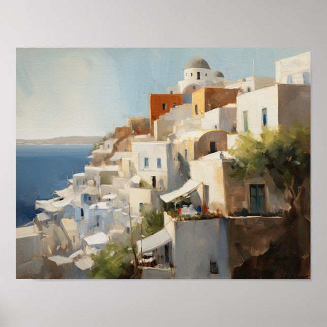 Poster Grécia de pintura de Impressão Santorini Oi (Frente)
