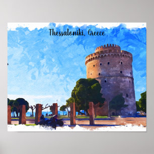Poster Grécia de Salónica Trabalho de arte de Aquarela