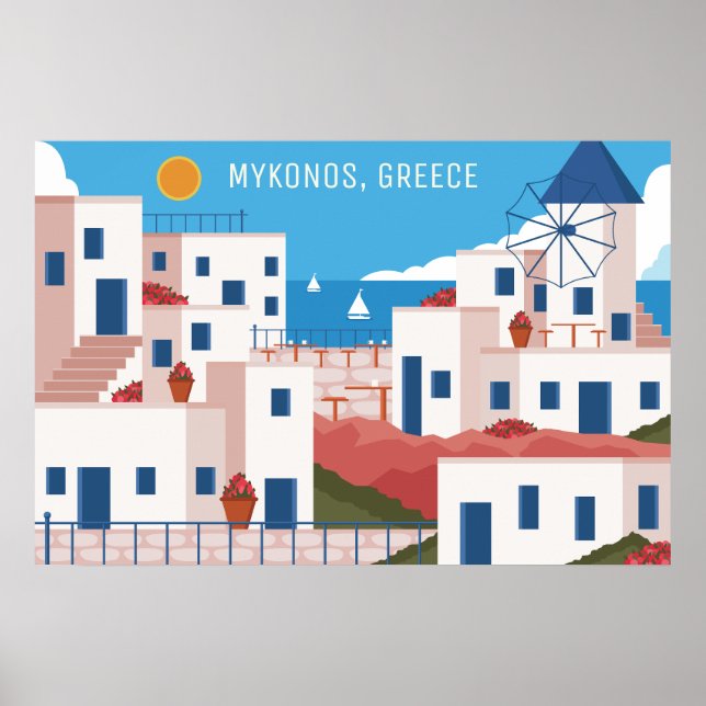 Poster Grécia do Mykonos de Texto Personalizado (Frente)