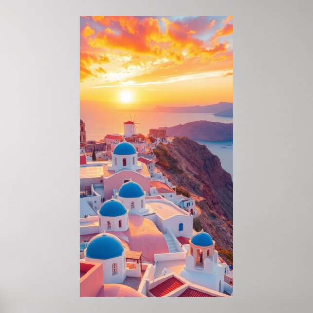 Poster Grécia no pôr do sol (Frente)