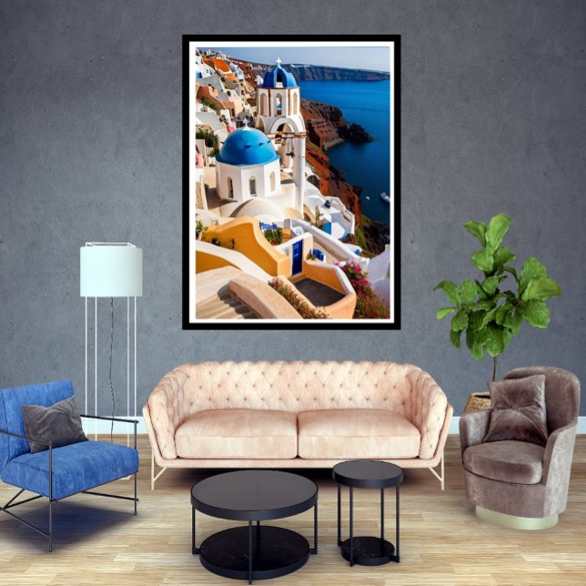 Poster Grécia Santorini belas casas do mar (Criador carregado)