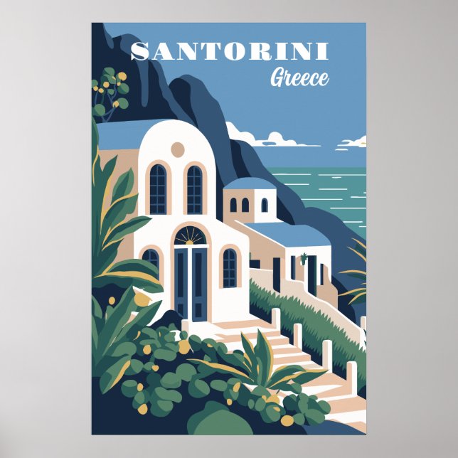 Poster Grécia Santorini de Texto Personalizado (Frente)
