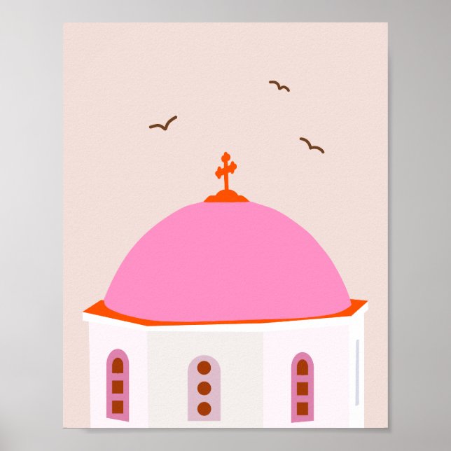Poster Grécia Santorini Rosa E Laranja (Frente)