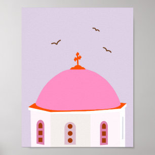 Poster Grécia Santorini, Rosa E Roxo
