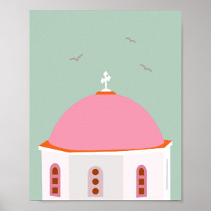 Poster Grécia Santorini Rosa E Verde