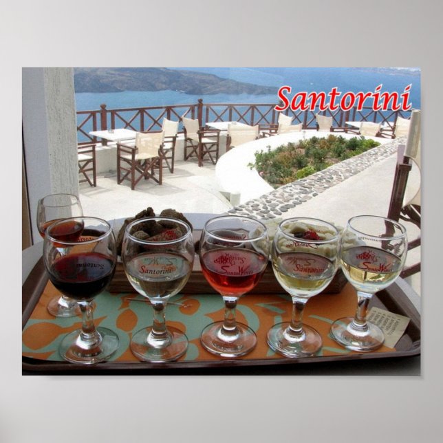Poster Grécia - Santorini - Thera - Thira - Vinho - (Frente)