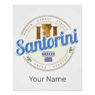 Pôster Grécia Santorini Vintage Ilha das Cíclades Egeu