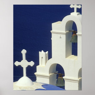 Poster Grécia, Santorini. Vista de uma igreja grega e