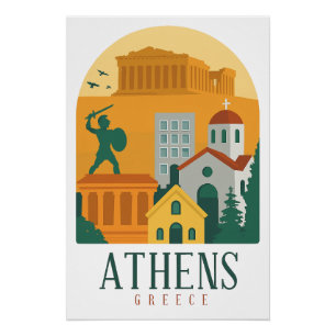 Pôster Grécia Vintage Athens Poster de viagens Partenon