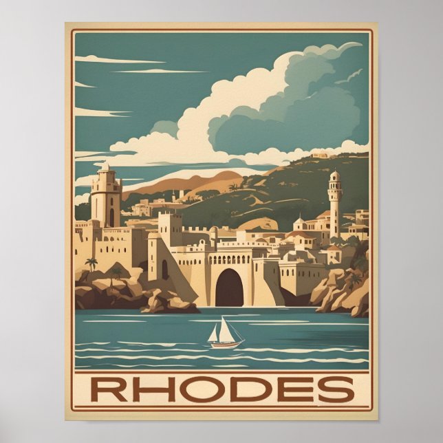 Poster Grécia Vintage Rhodes - Rodes Island - grécia (Frente)