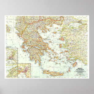 Poster " Greece and the Aegean: 1958 detailed map ...