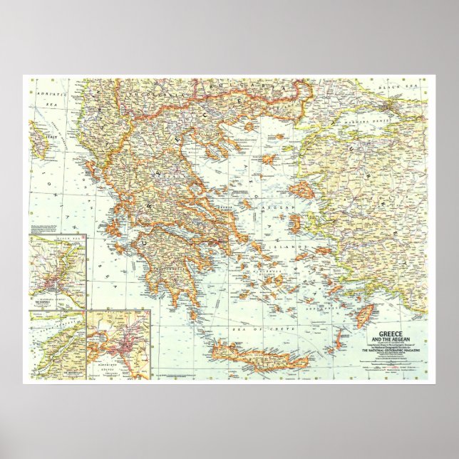 Poster " Greece and the Aegean: 1958 detailed map ... (Frente)