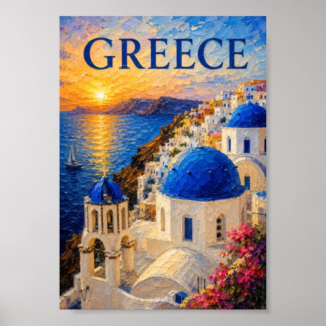 Poster Greece: Radiant Sunset Santorini Art Souvenir (Frente)