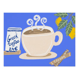 Pôster Greek Coffee & Lemon Branch Mediterranean Poster