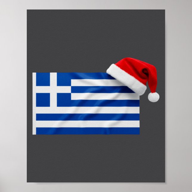 Poster Greek Flag Santa Hat Funny Greece Christmas Holida (Frente)
