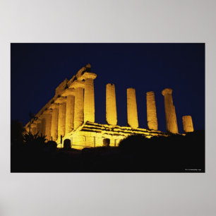 Pôster Greek Temple at Night with yellows and oranges