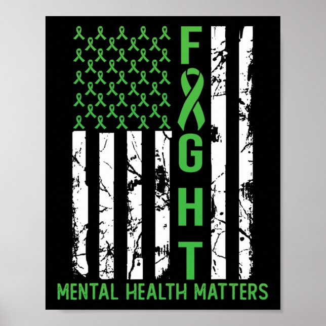 Poster Green American Flag Usa Mental Health Problems (Frente)