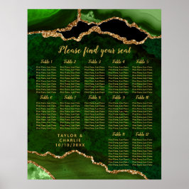 Poster Green and Gold Agate Wedding Seating Chart