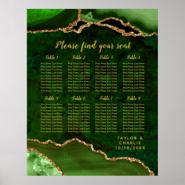 Poster Green and Gold Agate Wedding Seating Chart