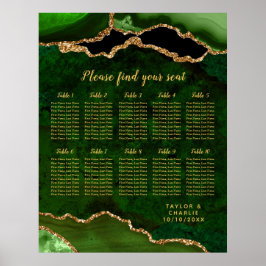 Poster Green and Gold Agate Wedding Seating Chart